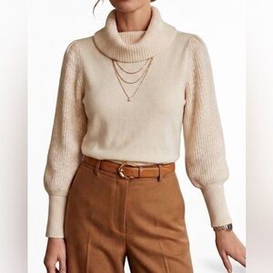 Dolan Left Coast Collection Cream Cowl Neck Mixed Media Balloon Sleeve Sweater L